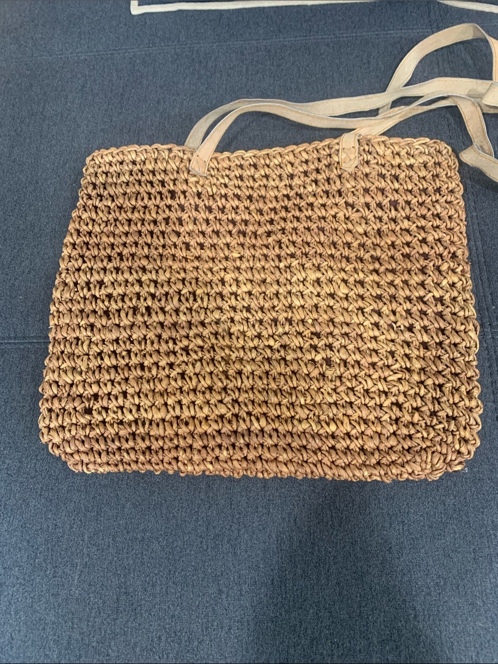Handwoven Brown Straw Tote with Neutral Shoulder Straps